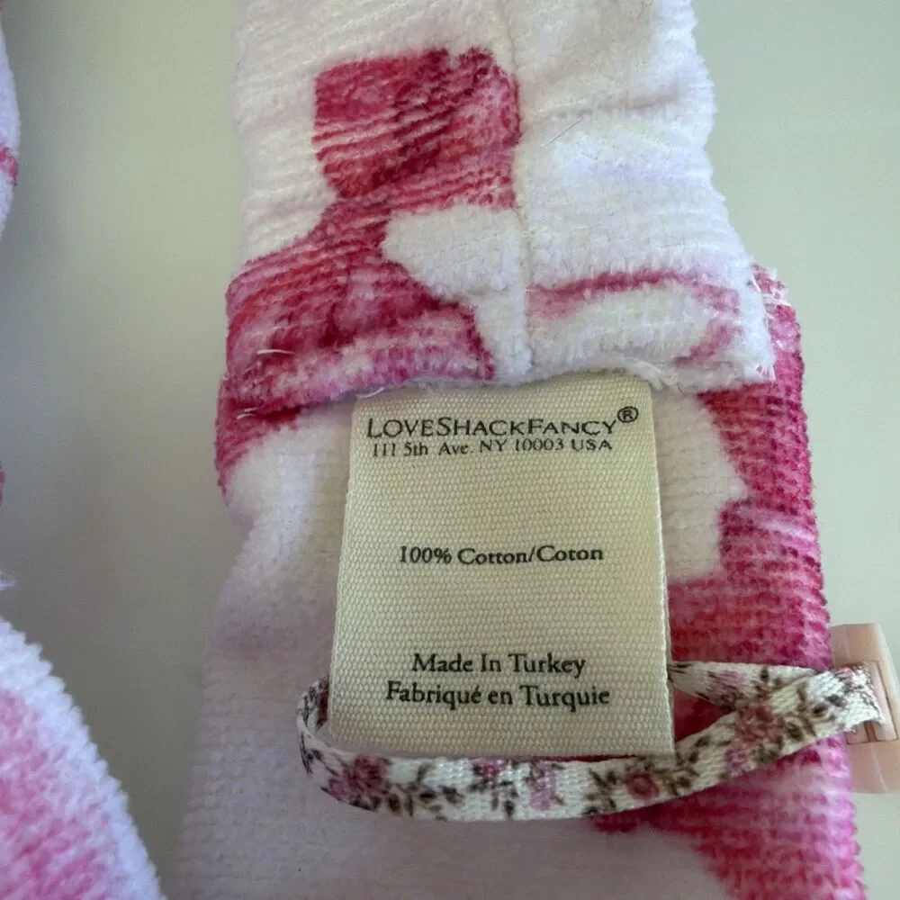 Love Shack Fancy Rare Print Face Wash Headband With Bow Blushing Kisses NWT Pink